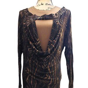 John Richmond Black Tan Brown Geometric Print Evening Dress Sz 42 NWT